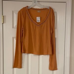Free People V-Neck Orange Long Sleeve Top